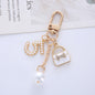 Metal Letter Bag Rhinestone Keychain Glossy Purse Charm 7