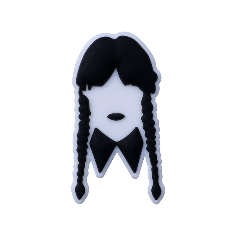 Silicone Focal Beads Wednesday Girl Bold Black and White 20pcs 7