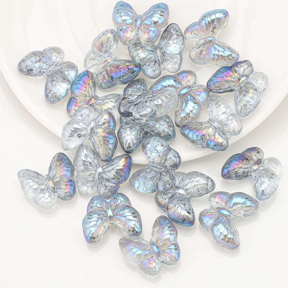 Plating Butterfly Glass Beads 17x10mm Iridescent Detailed Wings 10pcs 14
