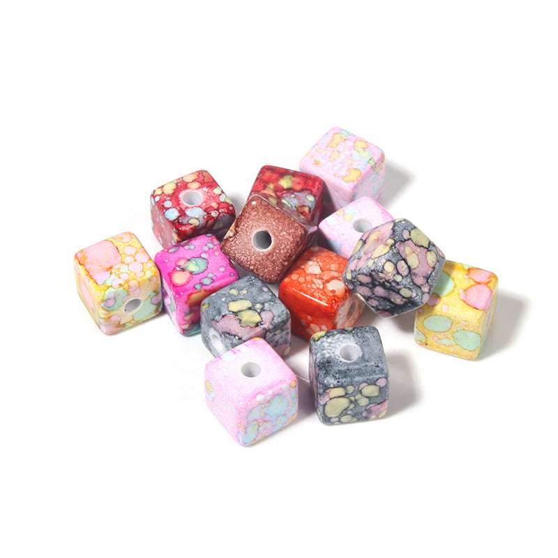 Splash Ink Pattern Acrylic Square Beads 12-14mm Colorful 20pcs 5
