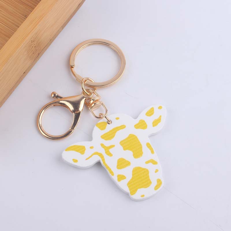 Wooden Cow Head Keychain Cartoon Animal Design Lightweight 11