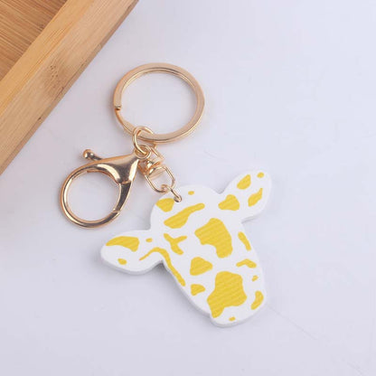 Wooden Cow Head Keychain Cartoon Animal Design Lightweight 11