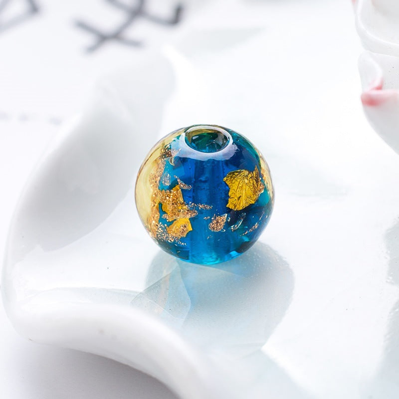 Lampwork Glass Beads Round 8/10/12mm Gold Foil Flakes Filled 50pcs 3