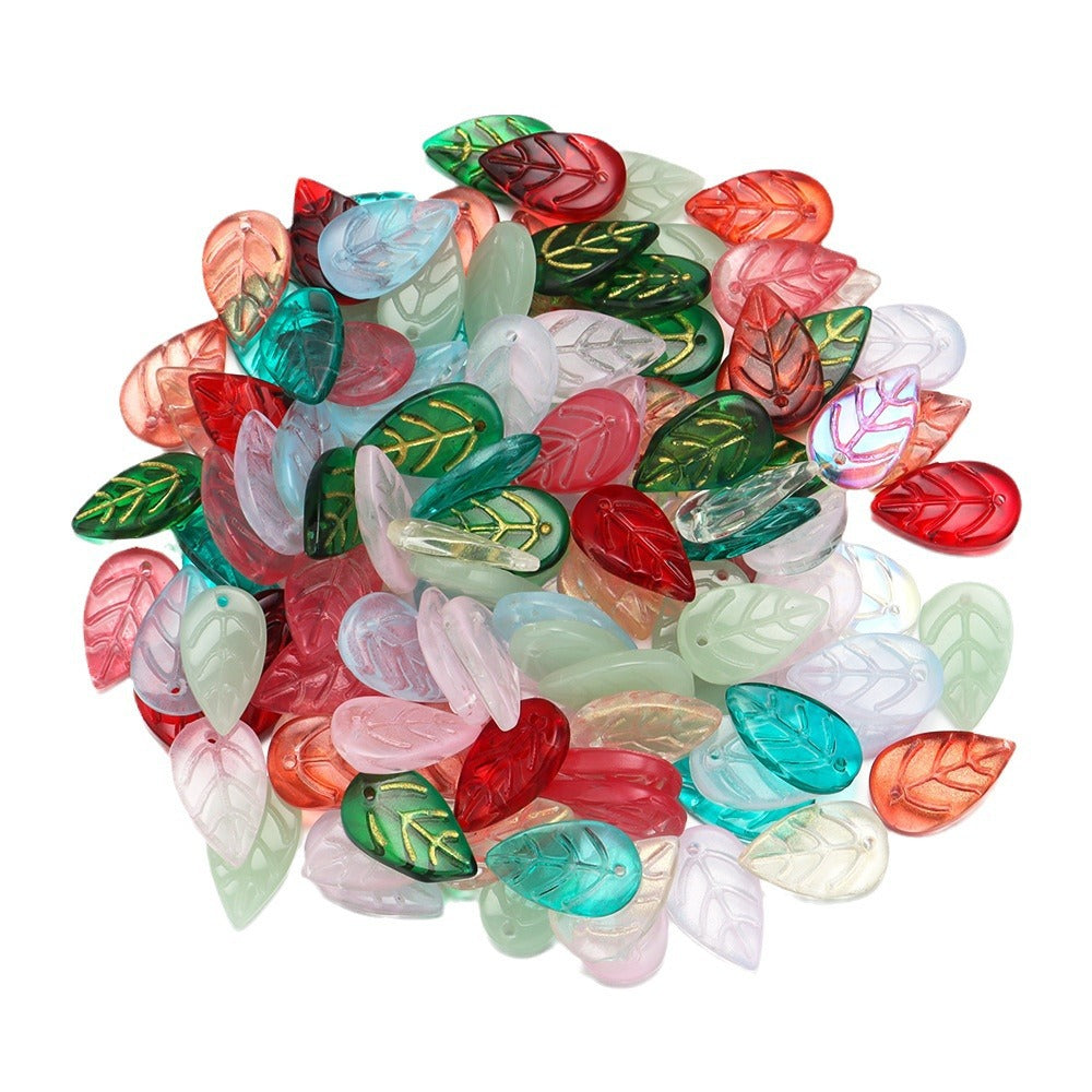 Czech Glass Beads Leaf 17mm Frosted Mixed Colors Gold Accents 30pcs 5
