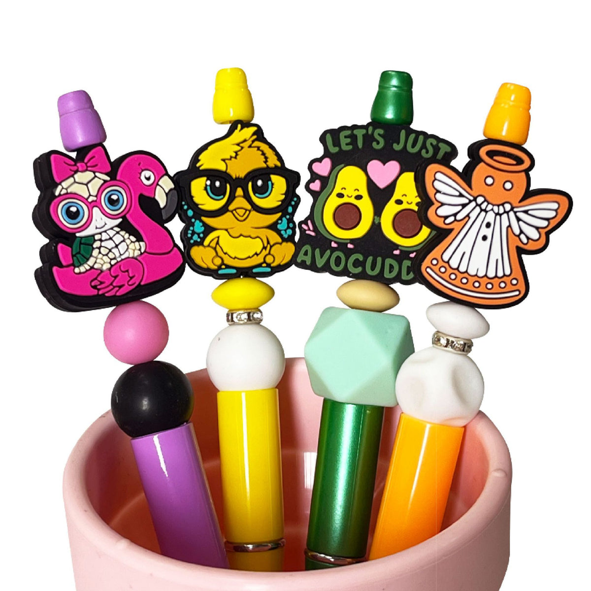 Silicone Focal Beads Cow Chick Pink Glasses Quirky Design 20pcs 2