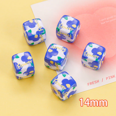 Plaid Sunflower Square Acrylic Beads 14mm Colorful Floral 10pcs 14