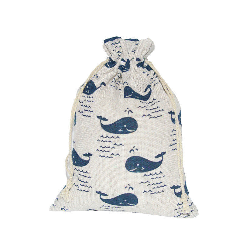 Cotton Linen Drawstring Pouches 10x14cm Animal and Botanical Prints 2pcs 21