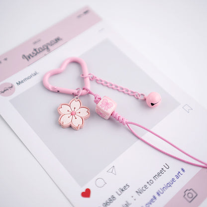 Pink Cherry Blossom Acrylic Flower Keychain 2pcs 2