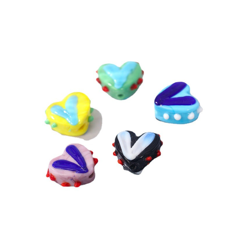 Lampwork Glass Beads Heart 14x17mm Hand Painted Two Tone Dotted 25pcs 5