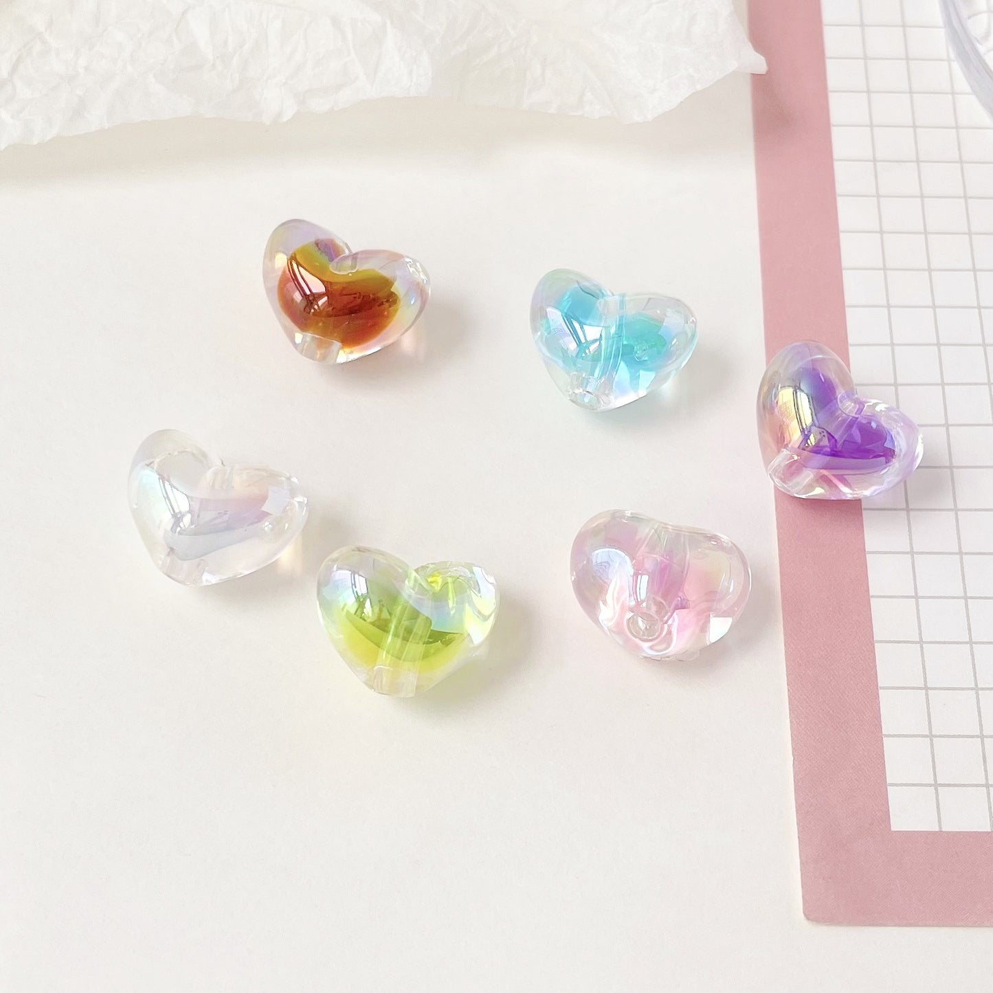 Transparent Heart Acrylic Beads 14mm UV Plating Two-Color 100pcs
