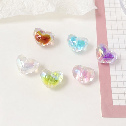Transparent Heart Acrylic Beads 14mm UV Plating Two-Color 100pcs