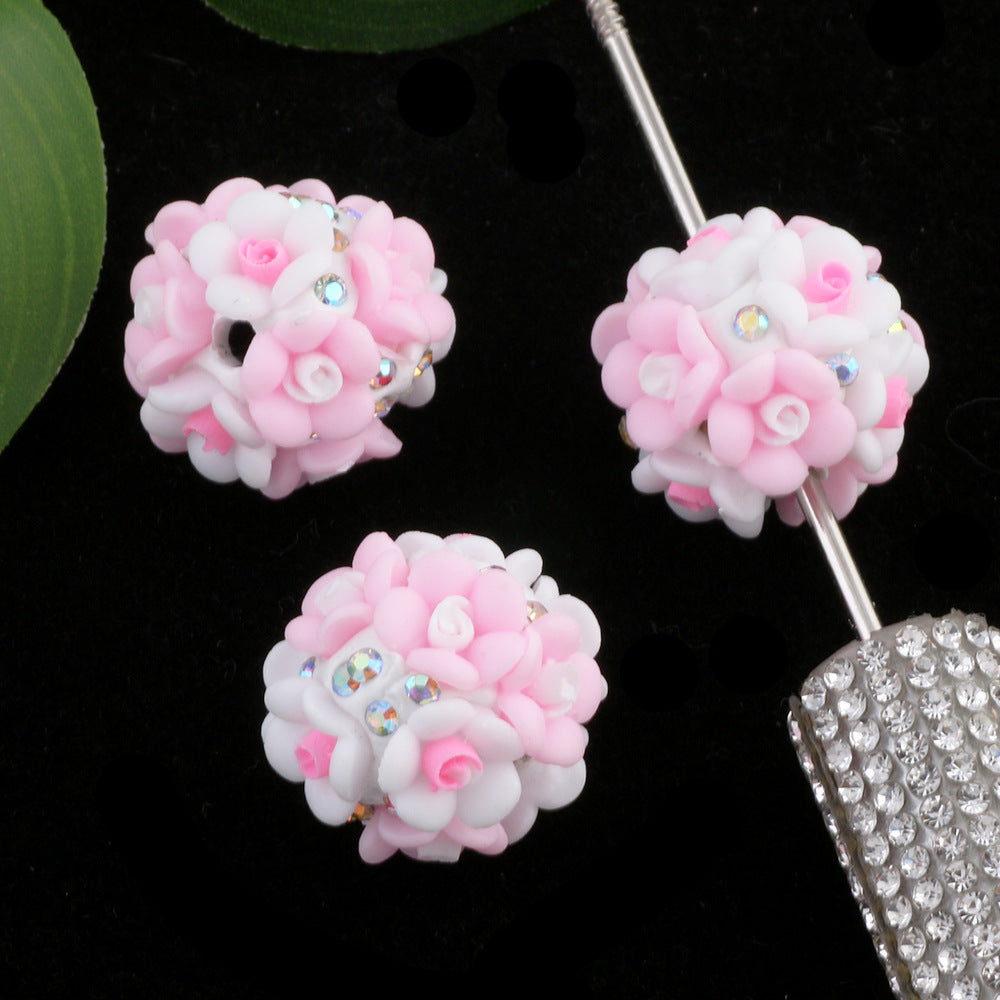 Rhinestone Flower Clay Beads 21mm Pastel Multicolor 10pcs 10