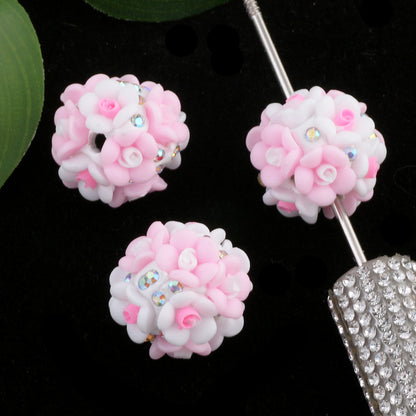 Rhinestone Flower Clay Beads 21mm Pastel Multicolor 10pcs 10