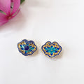 Cloisonne Metal Beads 20mm Lotus Pattern Enamel Lake Blue 25pcs 6