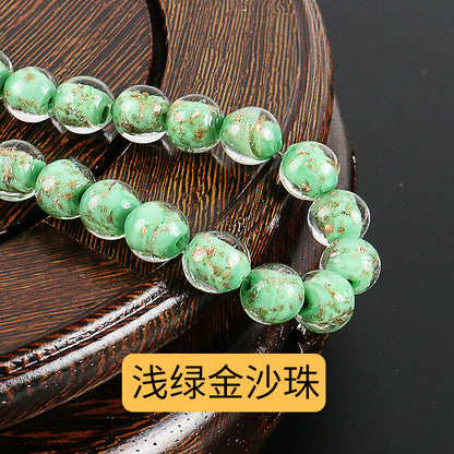 Lampwork Glass Beads Round 8-12mm Dyed Core Gold Foil 100pcs 17