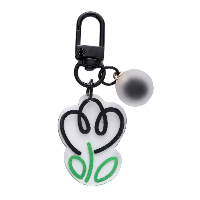 Acrylic Flower Keychain Colorful Tulip Design with Frosted Sphere Charm 5