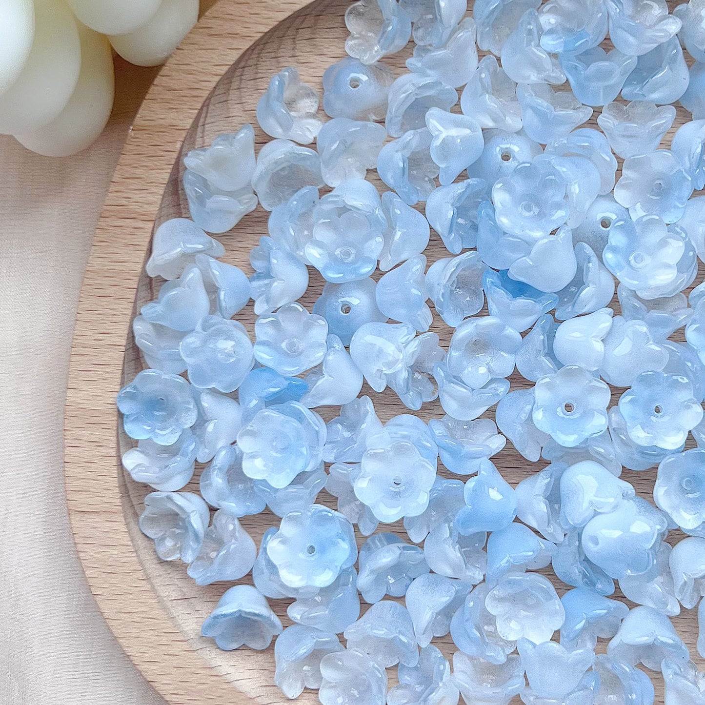 Vintage Lily-Shaped Glass Beads 8x12mm Pastel Translucent 30pcs 12