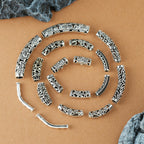 Tube Metal Beads Tibetan Hollowed-out Flower Pattern Vintage Silver Tone 20pcs