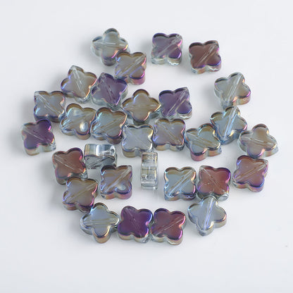 Electroplated Clover Glass Beads 10mm Metallic Colors 30pcs 20