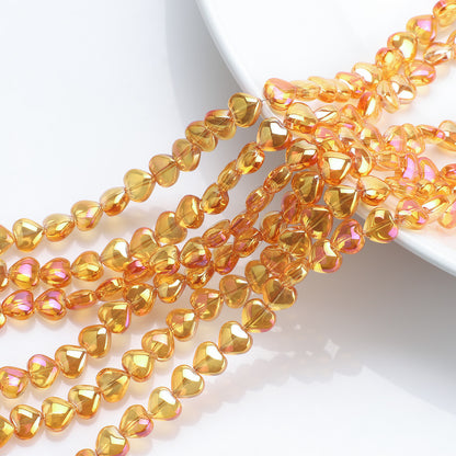 Electroplated Heart Glass Beads 8mm Transparent Mixed Colors 50pcs 11
