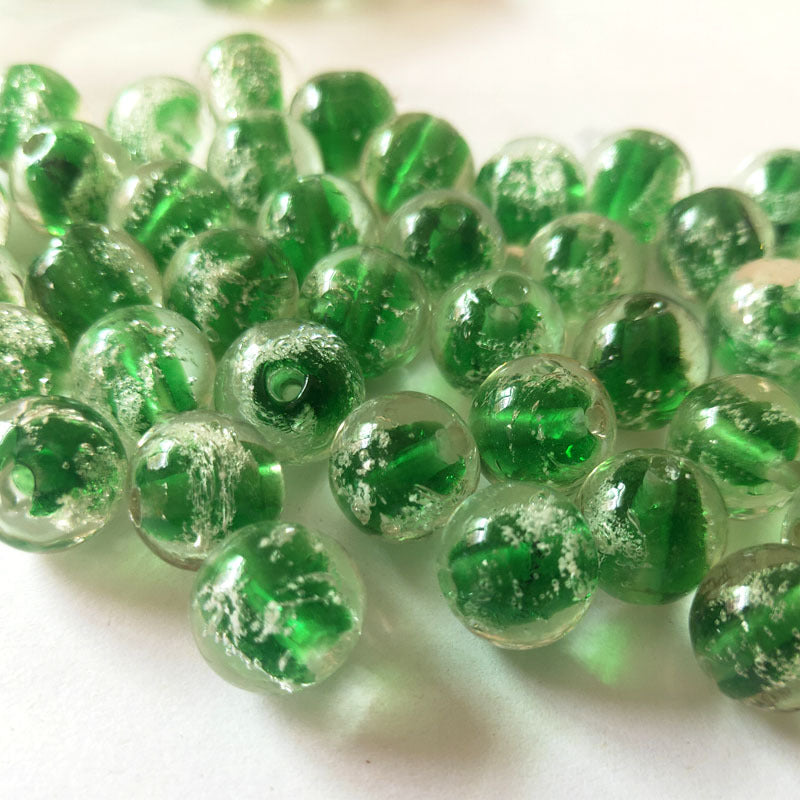 Handmade Painted Glass Beads 8/10/12mm Luminous Silvery Speckles 10pcs 9