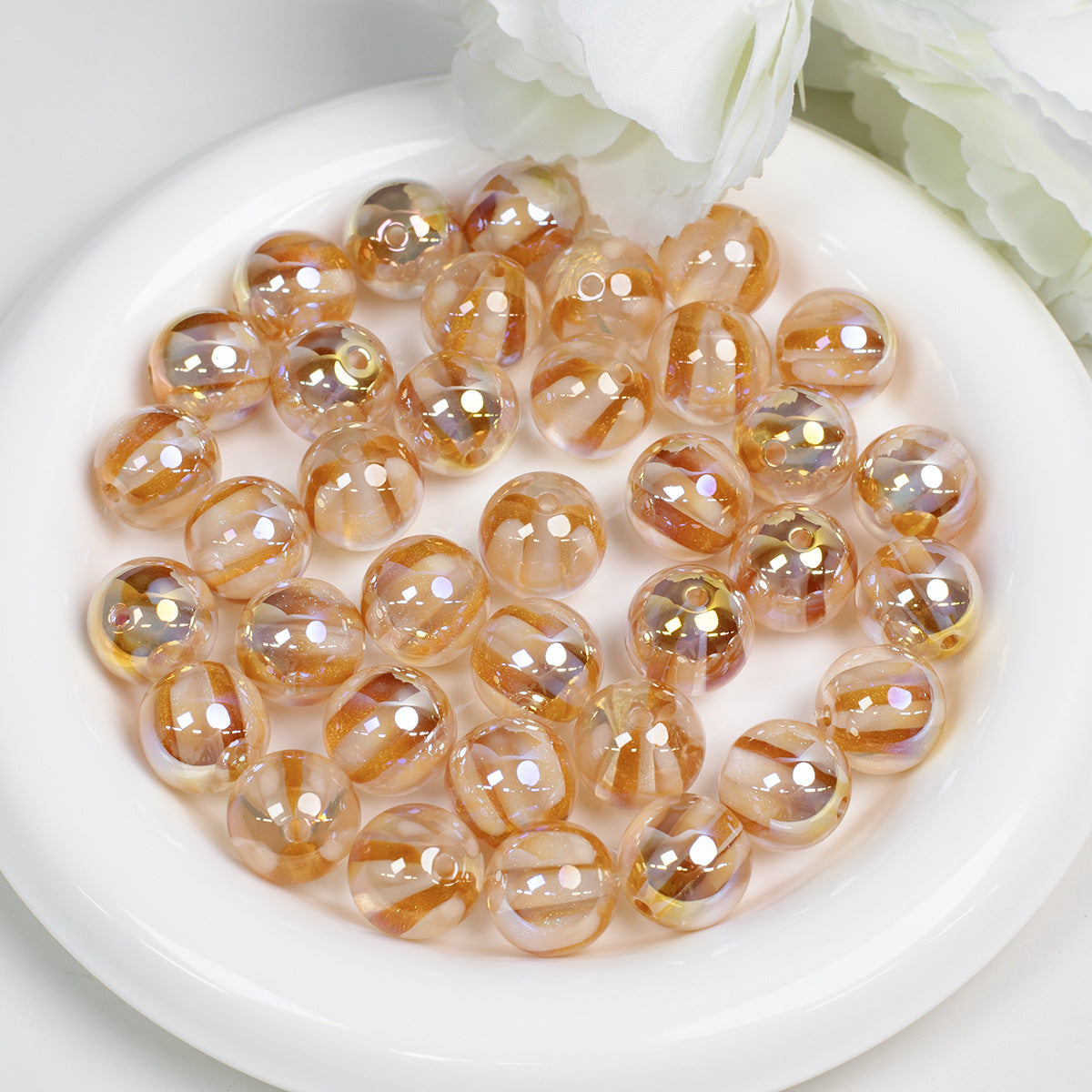 Gild Striped Resin Beads 16mm Round Multicolor 10pcs 11