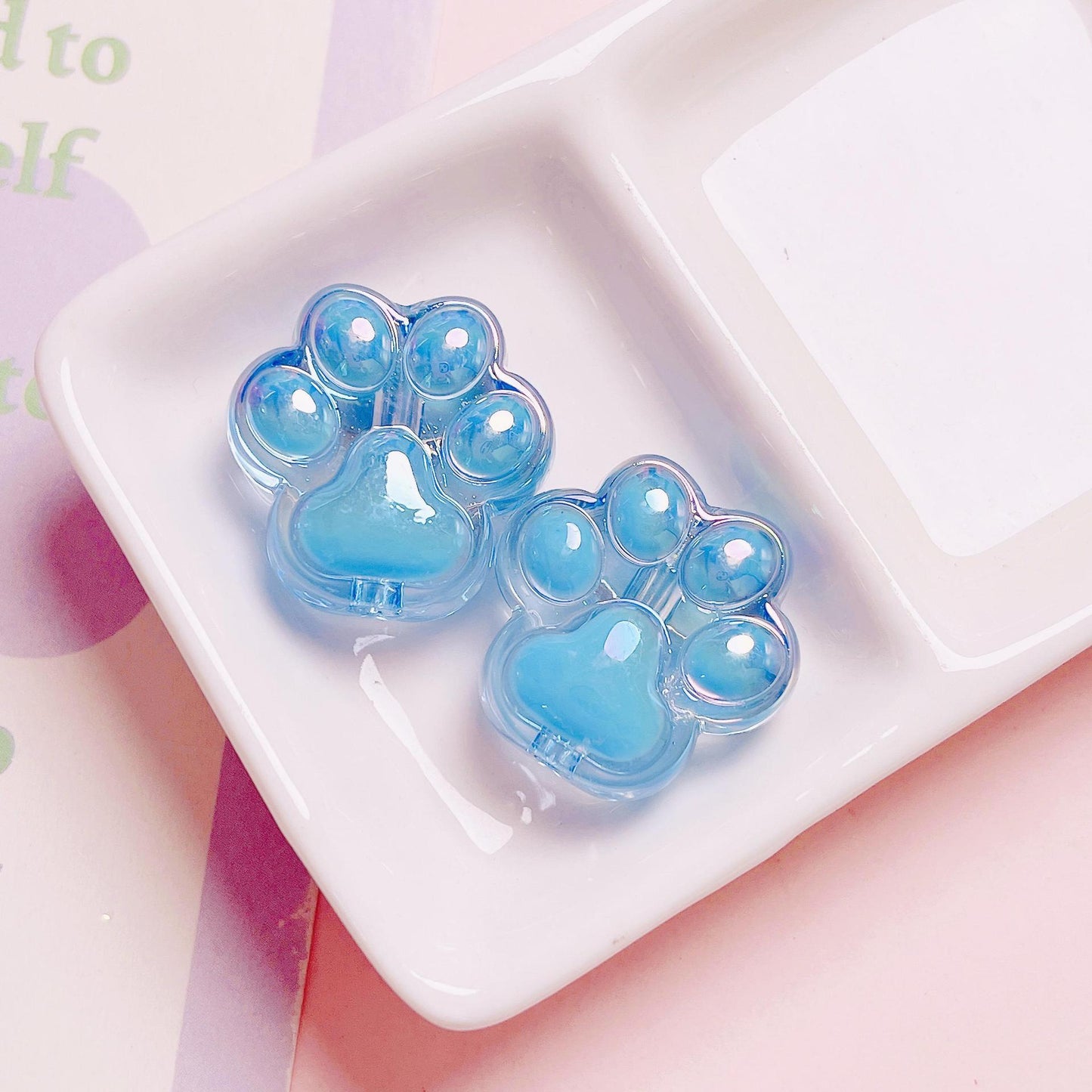 Transparent Cat Claw Acrylic Beads 26mm UV Plating 5pcs 10