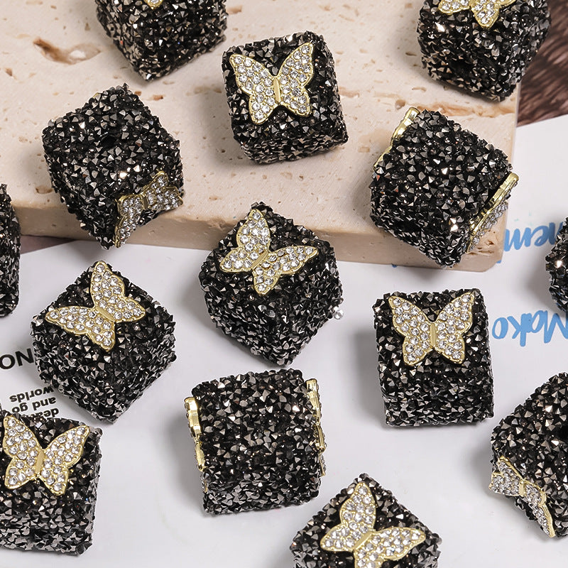 Butterfly Pentagram Cube Rhinestone Beads 22mm Vibrant Metal Embellished 5pcs 6