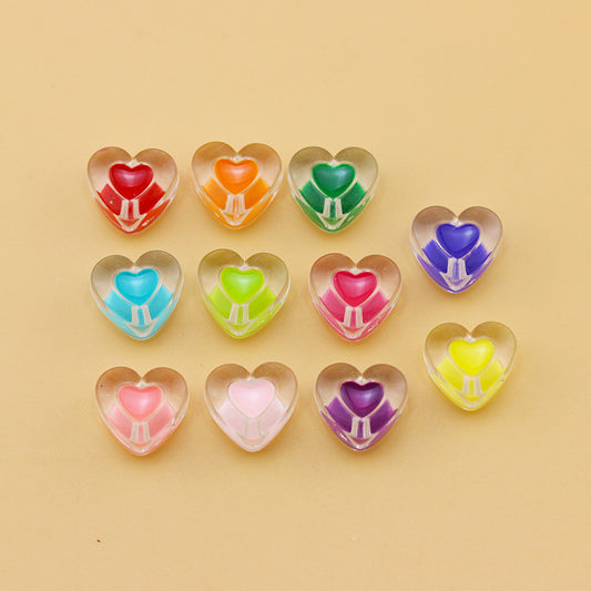 Clear Heart Acrylic Beads 17mm Colored Core Sandwich Design 20pcs 2