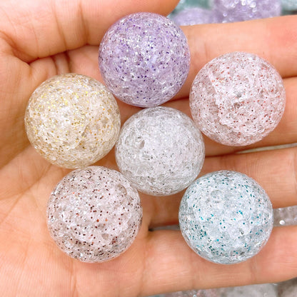 Glitter Bubblegum Beads 25mm Crackled Chunky Acrylic 50pcs