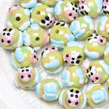Hand Painted Acrylic Beads 16mm New Year Dog Faces 10pcs 19
