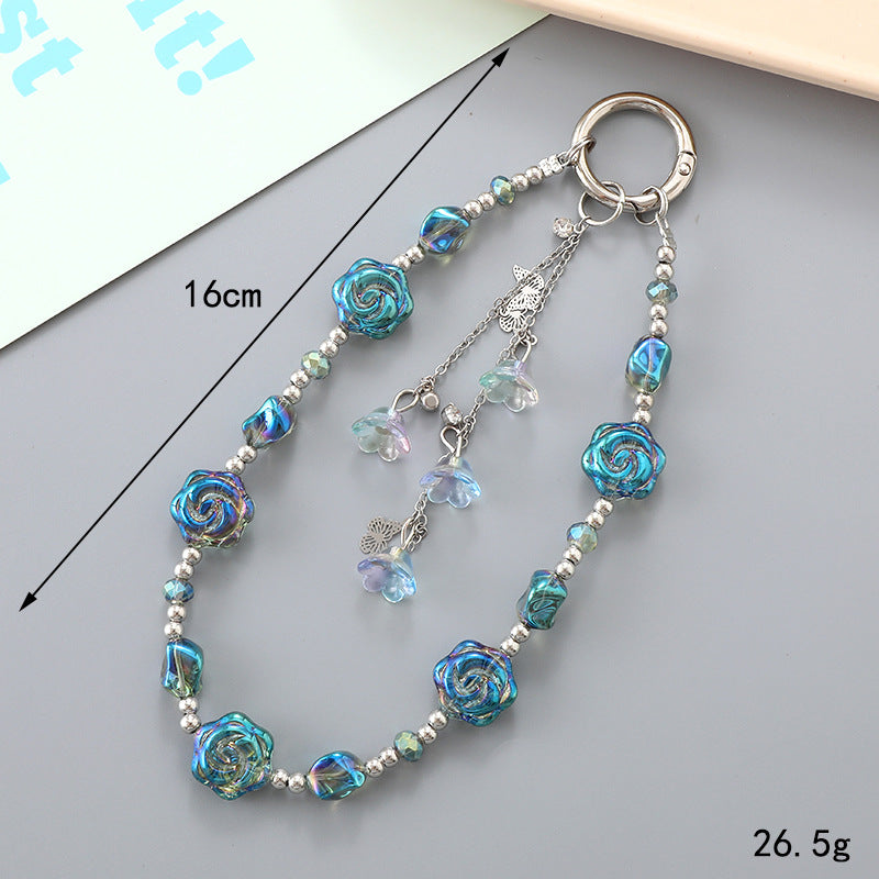 Iridescent Rose Beaded Acrylic Phone Keychain 16cm 1pc 8