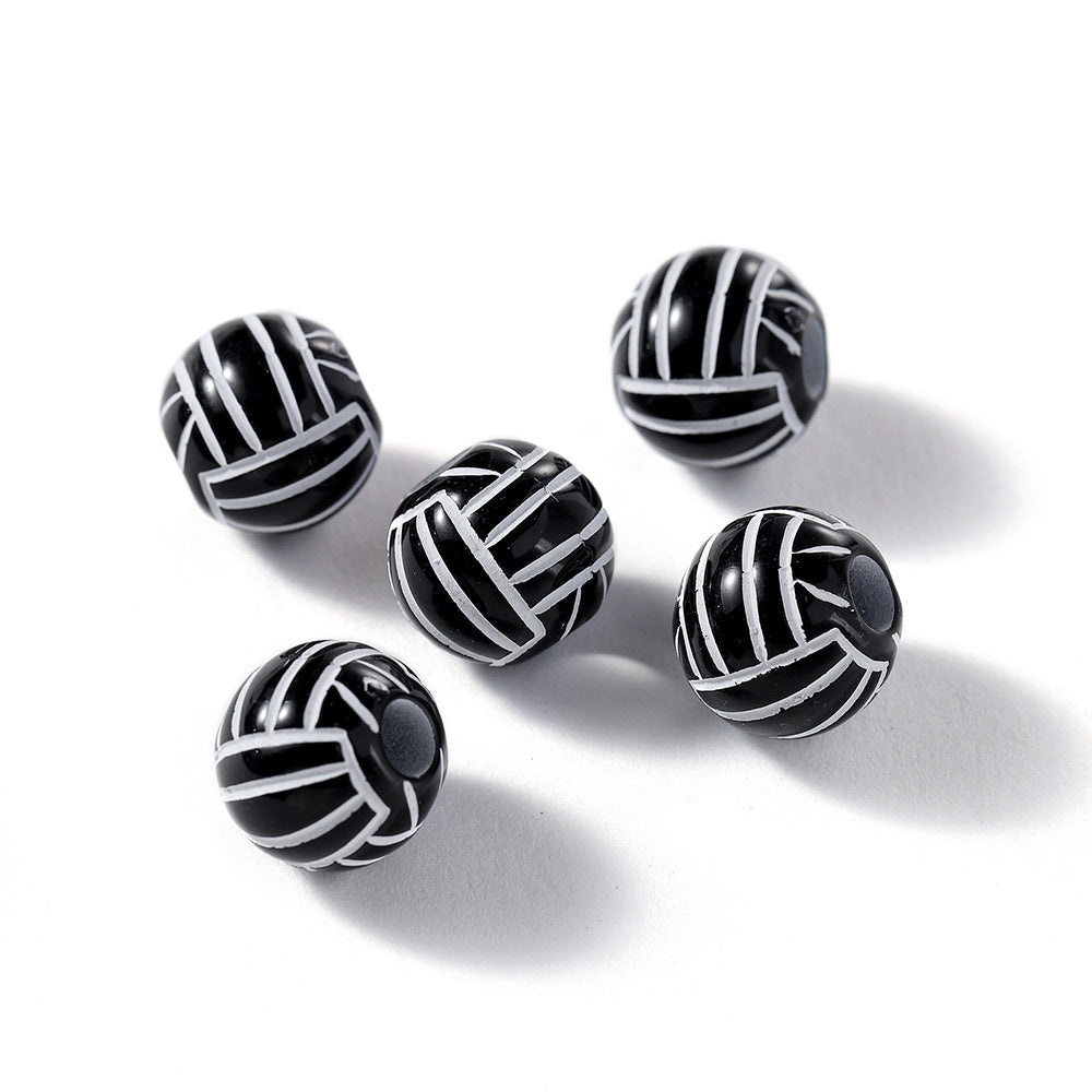 Printed Ball Series Acrylic Beads Colorful Sports Designs 100pcs 14
