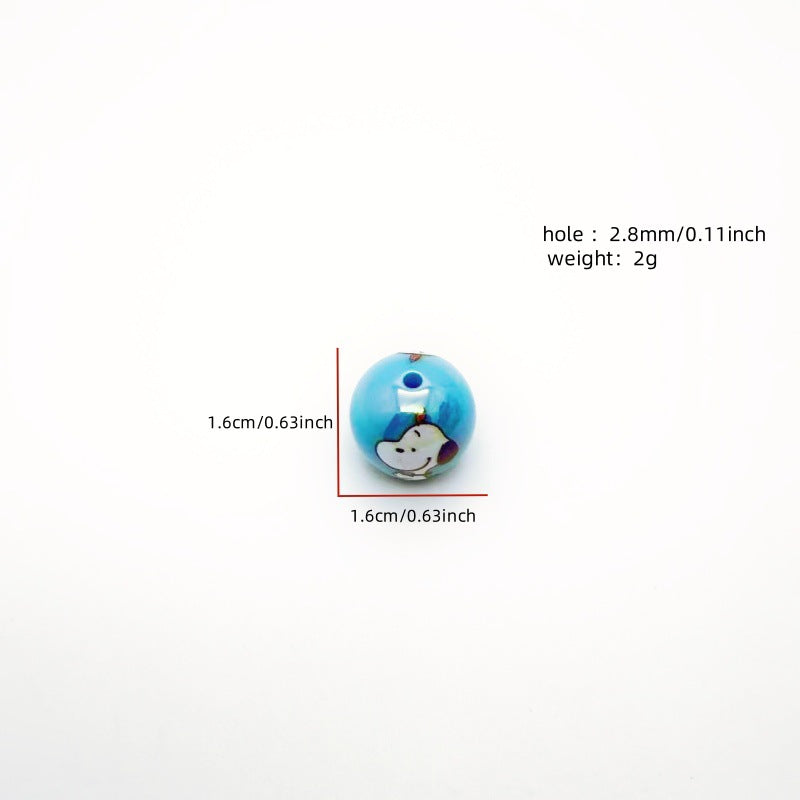Plated Round Acrylic Beads 16mm UV Plating Snoopy Design 50pcs 2