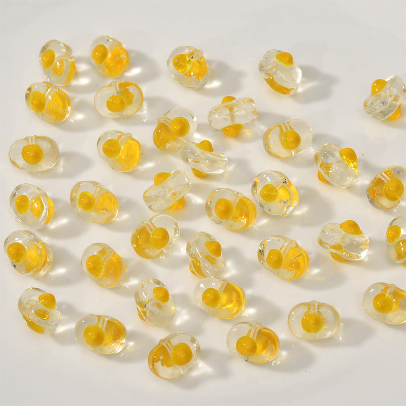 Lampwork Glass Beads Poached Egg 12mm Enamel Handmade 6pcs 6