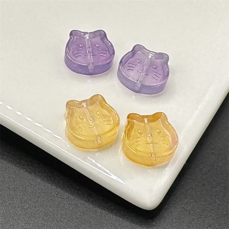Cat Transparent Glass Beads 14mm Pastel Translucent 100pcs 4