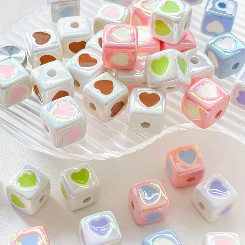 Plating Heart Acrylic Square Beads 12mm Glossy Two-Color 50pcs