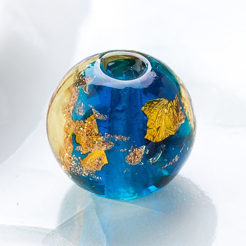 Lampwork Glass Beads Round 8/10/12mm Gold Foil Flakes Filled 50pcs 5