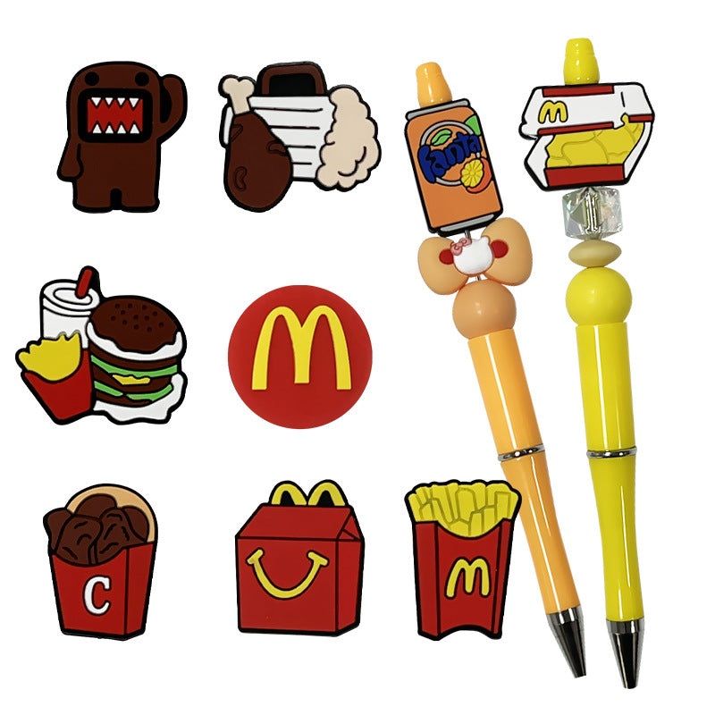 Silicone Focal Beads Fanta Burger Fries Snacks Red Smiling Face 20pcs 2