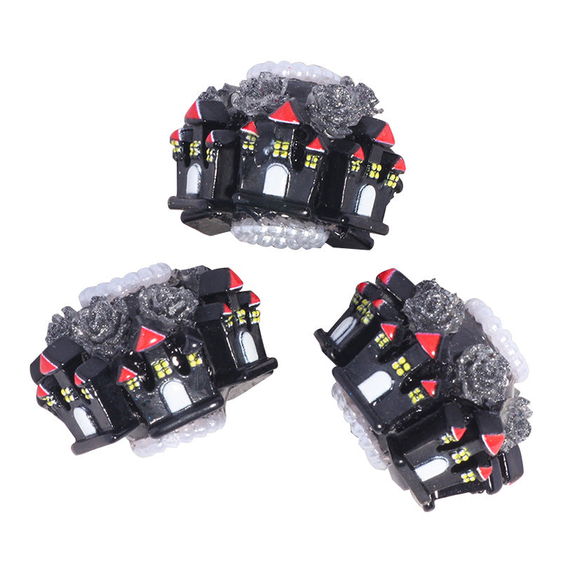 Gothic Castle Polymer Clay Rhinestone Beads 22mm 5pcs 5