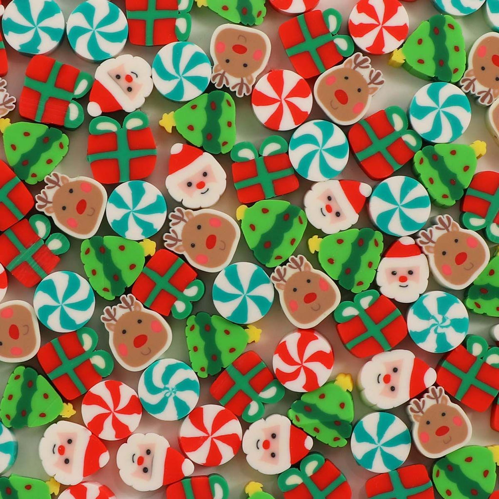 Christmas Santa Claus Clay Beads 10mm Multicolor 100pcs