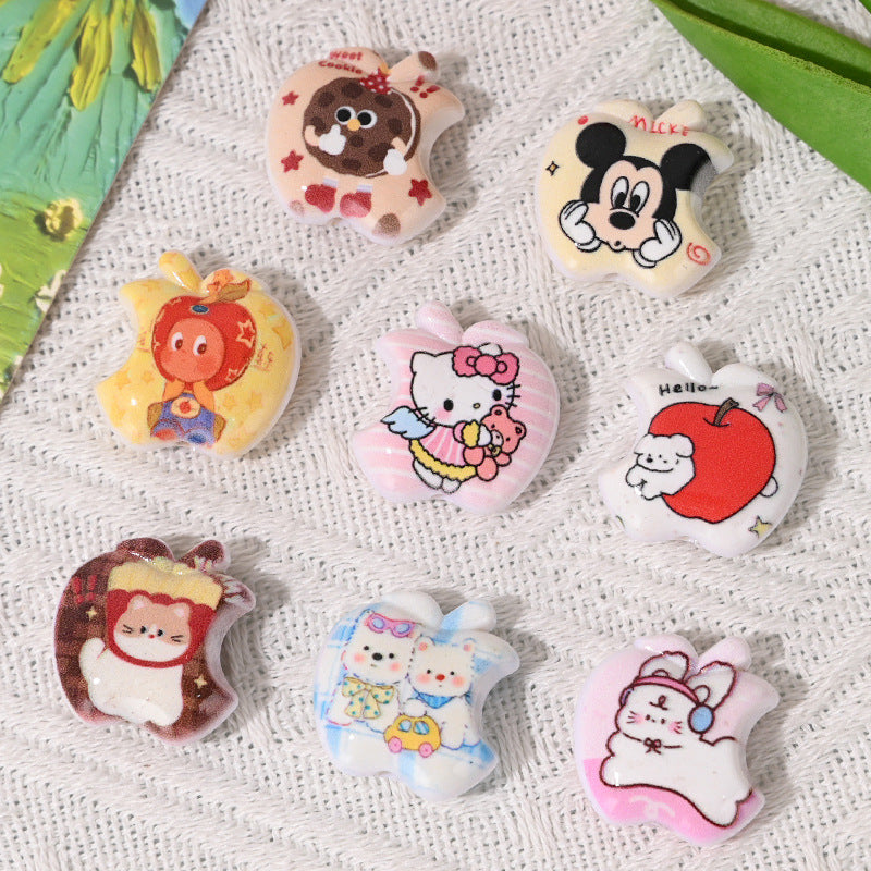 Cartoon Pattern Apple Shaped Acrylic Beads 23mm Playful Design 10pcs 3