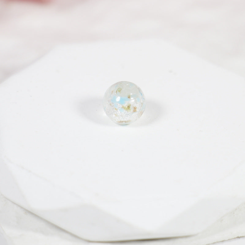 Lampwork Glass Beads Round 10-12mm Transparent Silver Foil Floral 10pcs 10