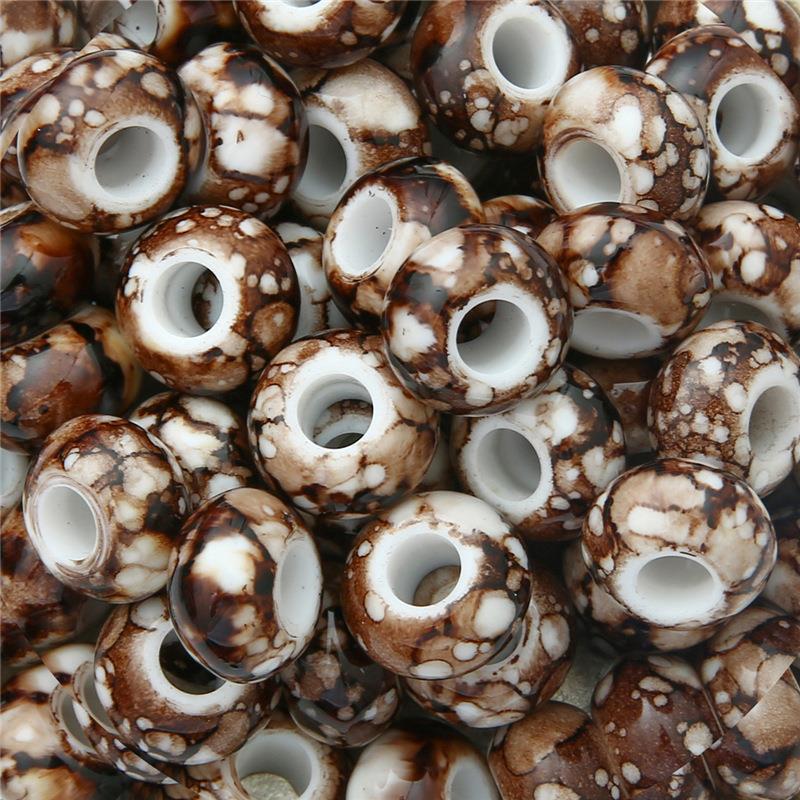 Flat Acrylic Beads 15mm Large Hole Printed Marbled 60pcs 11
