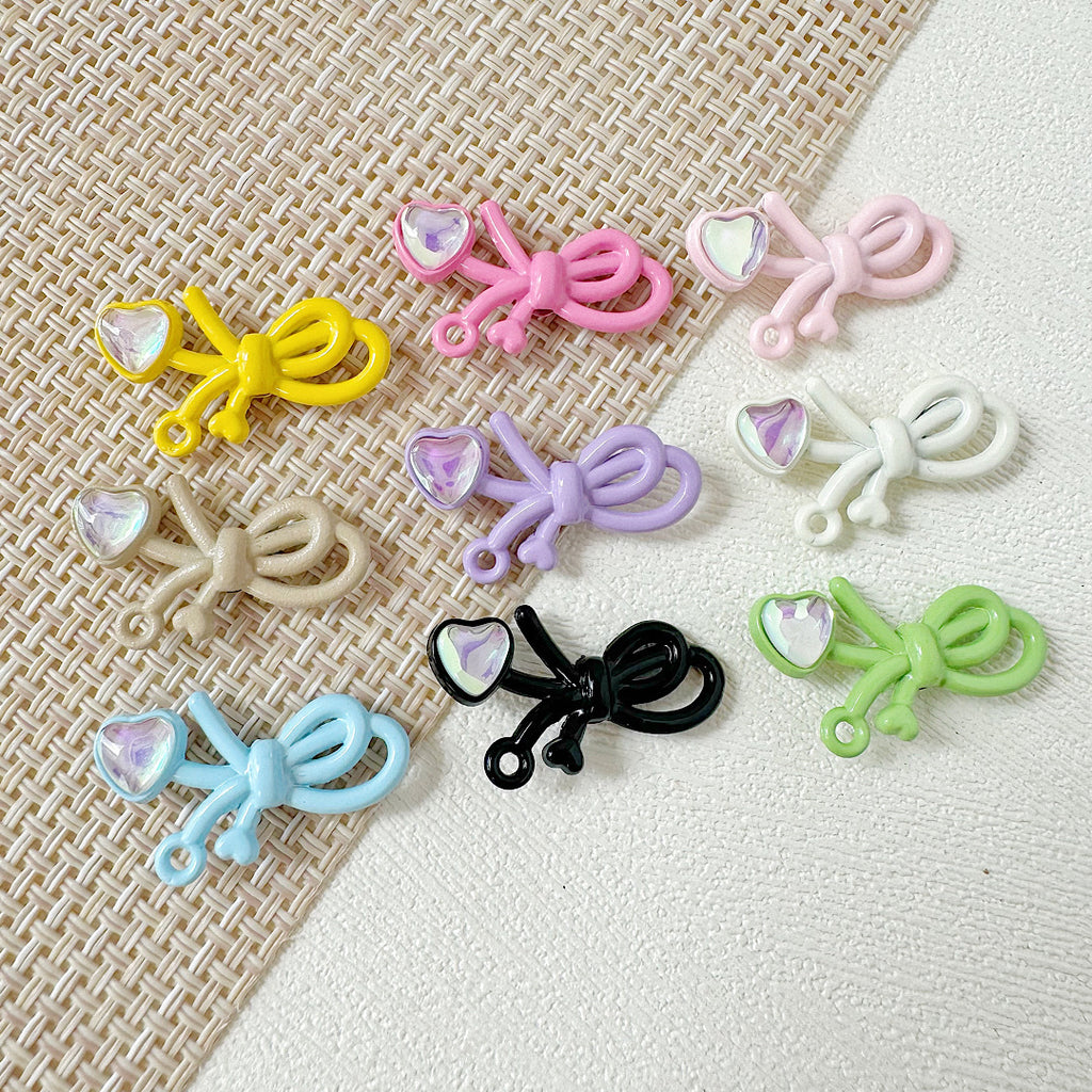 Dotted Bow Metal Beads 20mm Rhinestone Embedded Bow Metal Beads 26mm Painted 10pcs 24
