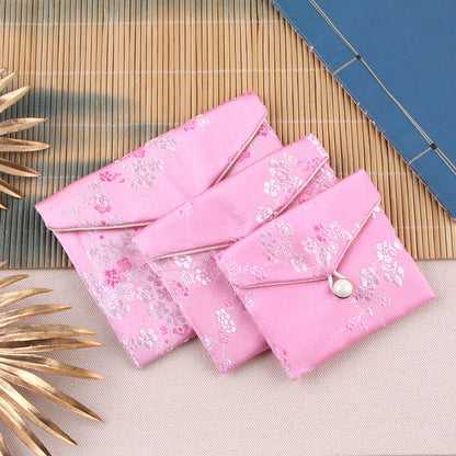 Vintage Chinese Style Brocade Plum Blossom Pattern Snap Closure Pouch 7x8-10x12cm 1pc 9