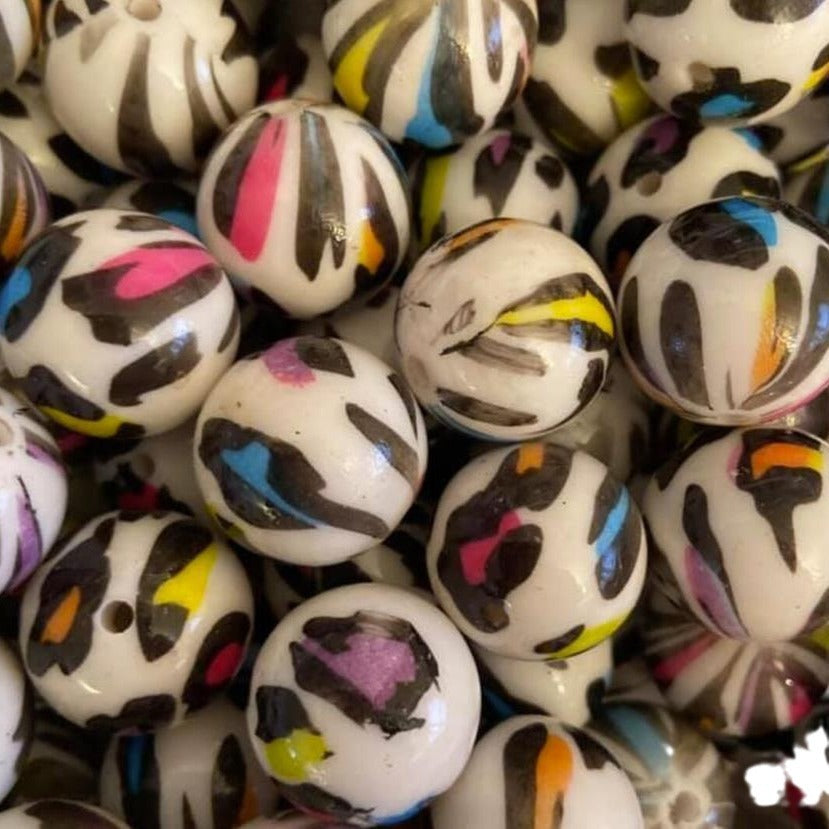 Leopard Print Bubblegum Beads 20mm Glossy Acrylic Animal Pattern 5pcs 2
