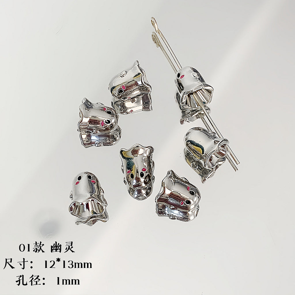 Cartoon Metal Beads Silver Pink Tone Playful Enamel 10pcs 3