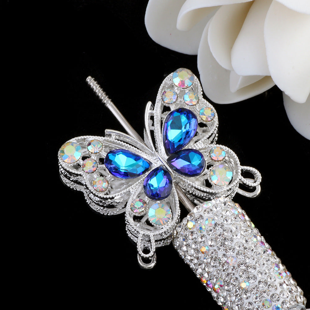 Double Sided Butterfly Rhinestone Beads 34mm Iridescent Alloy 2pcs 14