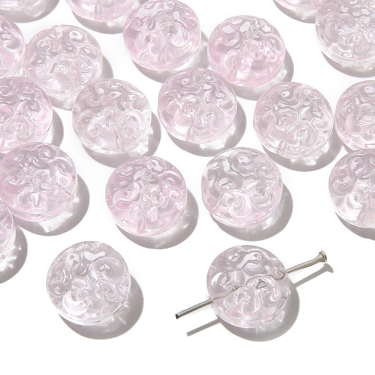 Transparent Floral Round Glass Beads 13mm Pastel Mixed 20pcs 11